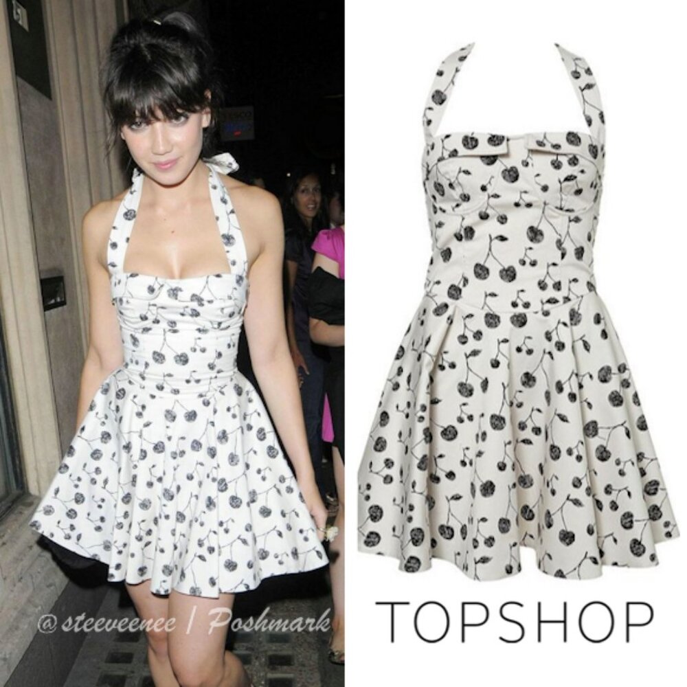 2000s Topshop Cherry Halter Vintage-Style Corset Dress ASO Daisy Lowe